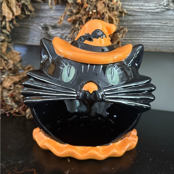 NWOT Black Cat Ceramic Candy Dish Halloween Home Decor - Picture 1 of 14